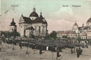Zhovkva, Zólkiew; Rynek / Ringplatz / square, military parade