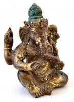 3 db keleti szobor: 2 db Buddha, 1 db Ganésa, festett réz, jelzés nélkül, kopásokkal, m: 9,5 / 10 / ...