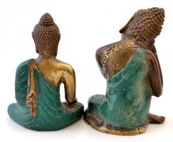 3 db keleti szobor: 2 db Buddha, 1 db Ganésa, festett réz, jelzés nélkül, kopásokkal, m: 9,5 / 10 / ...