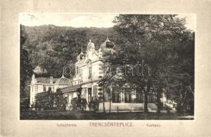 Trencsénteplic, Trencianske Teplice; Gyógyterem. hátoldalon a fürdő orvosoknak szóló reklámja / spa, advertisement on the backside / Kurhaus