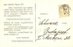 Trencsénteplic, Trencianske Teplice; Gyógyterem. hátoldalon a fürdő orvosoknak szóló reklámja / spa,...