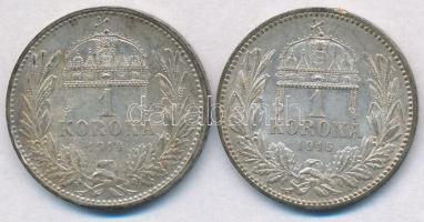 1914KB-1915KB 1K Ag "Ferenc József" (2xklf) T:2 patina