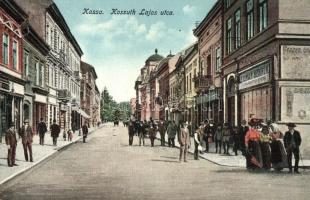 Kassa, Kosice; Kossuth Lajos utca, Heilman Henrik üzlete / street view with shops 1938 Kassa visszatért So. Stpl