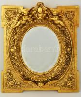 Angyalkás régi blondel tükör, metszett üveggel, restaurált, apró kopásnyomokkal, 56×47 cm /  Mirror in blondel frame, restored, with small signs of wear, 56×47 cm