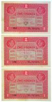 1917. 2K (3x) sorszámkövetők T:I,I- kis fo., törés nélküli hajlás az egyik bankjegy jobb felső sarká...