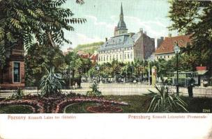 Pozsony, Pressburg, Bratislava; Kossuth Lajos tér és villamos (Sétatér) / square, promenade, tram