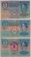 1913. 20K (5x) + 1913. 20K II. kiadás köztük több hamis(?) felülbélyegzéses darab T:II-,III,III-