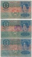 1913. 20K (5x) + 1913. 20K II. kiadás köztük több hamis(?) felülbélyegzéses darab T:II-,III,III-