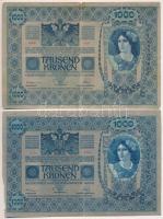 1902. 1000K + 1902. 1000K mindkét oldal német, függőleges piros "DEUTSCHÖSTERREICH" felülb...