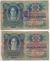 1904-1915. 10K (2xklf) + 1913. 20K (2x) + 1912. 100K 
mindegyik felülbélyegezve közte hamis(?) is T...