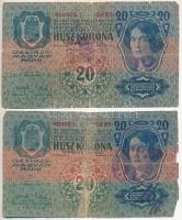 1904-1915. 10K (2xklf) + 1913. 20K (2x) + 1912. 100K 
mindegyik felülbélyegezve közte hamis(?) is T...