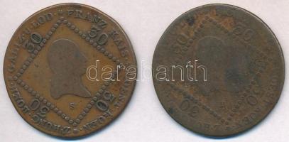 1807B 30kr Cu "Ferenc" + 1807S 30kr Cu "Ferenc" T:2-,3 korrózió