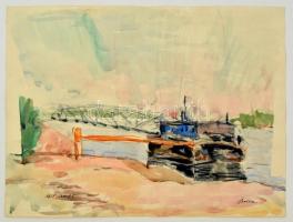 Szelle Kálmán (1890-1977): Mobil kikötő. Akvarell, papír, jelzett, 29×30 cm