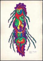 Szécsi Magda (1958-): Maszkok. Vegyes technika, papír, jelzett, 30x22 cm