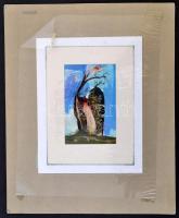 Ruttka Ferenc (1926- ): Magányosság. Vegyes technika, papír, jelzett, paszpartuban, 12×7,5 cm