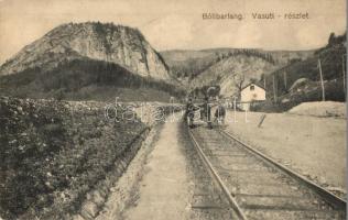 Petrozsény, Petrosani; Boli barlang-i vasútállomás hajtánnyal. Adler fényirda / railway station, hand car