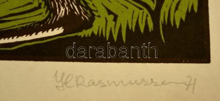 Rasmussen, Jörgen Lindhardt (1941- ): Naplopó lényecske. Színes linó, papír, jelzett, 16×24 cm