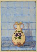 Henri Helbig (?-?): Vázás csendélet 1910. Vegyes technika, papír, jelzett, foltos, 31×22 cm