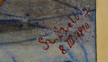 Henri Helbig (?-?): Vázás csendélet 1910. Vegyes technika, papír, jelzett, foltos, 31×22 cm