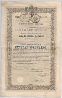 Budapest 1892. "A Magyar Korona országai 4%-al kamatozó járadékkölcsön" államadóssági kötvény 200K-ról, szárazpecséttel, bélyegzéssel, szelvényekkel T:III- a hajtás mentén a lap feléig tartó szakadás