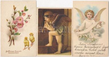 39 db RÉGI motívumlap, művész, üdvözlő, pár lithoval, vegyes minőség / 39 pre-1945 motive cards; art, greeting with some lithos, mixed quality