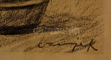 Czirják jelzéssel: Lány a hordó mellett. Szén, papír, 28×18 cm