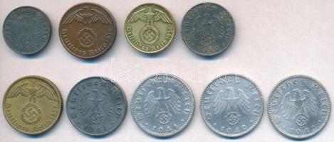 Német Harmadik Birodalom 1937-1943. 9db-os fémpénz tétel, mind klf, 1-2-5-10-50pf névértékekben T:2,...