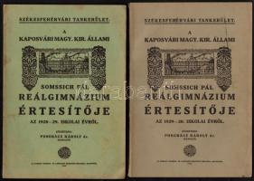 1928-1933 a Sommsich Pál Reálgimnázium értesítője, 5 db, egymást követő évfolyamok az 1928-1933 közötti évekből, jó állapotban