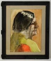 Bak jelzéssel: Női portré. Vegyes technika, papír, üvegezett sérült keretben, 43×30 cm