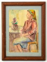 Glatz jelzéssel: Ülő asszony. Akvarell, papír, üvegezett keretben, 35×23 cm