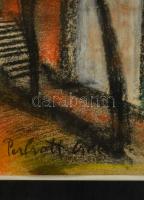 Perlrott jelzéssel: Utcarészlet. Pasztell-szén, papír, üvegezett keretben, 31×44 cm