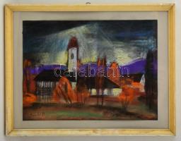 Jándi jelzéssel: Templom torony. Pasztell, papír, üvegezett keretben, 31×44 cm