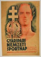 1942 Légrády Sándor (1906-1987): Gyáripari Nemzeti Sportnap plakát, restaurált, 83,5x59 cm