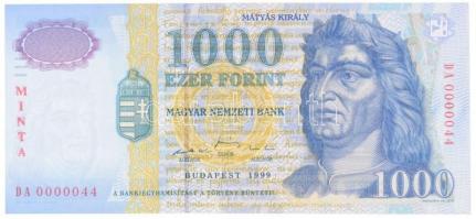 1999. 1000Ft "MINTA" "DA 0000044"-es alacsony sorszámmal T:I  / Hungary 1999. 1000 Forint "MINTA(SPECIMEN)", "DA 0000044" prefix and low serials C:UNC  Adamo F55AM2