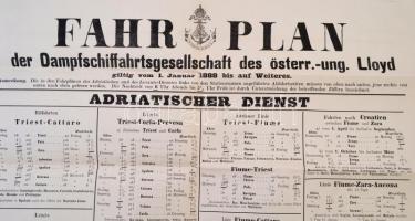 1888 Az Osztrák-Magyar Lloyd Társaság gőzhajó menetrendje. Nagyméretű hirdetmény. / Timetable of the...