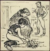 Sugár Gyula (1924–1991) szignós rajz 10x10 cm