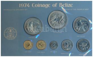 Belize 1974. 1c Br (2x) + 10c Cu-Ni + 25c Cu-Ni + 50c Cu-Ni + 1$ Cu-Ni + 5$ Cu-Ni + 10$ Cu-Ni forgalmi sor 5c nélkül, díszcsomagolásban T:BU Belize 1974. 1 Cent Br (2x) + 10 Cents Cu-Ni + 25 Cents Cu-Ni + 50 Cents Cu-Ni + 1 Dollar Cu-Ni + 5 Dollars Cu-Ni + 10 Dollars Cu-Ni coin set without 5 Cents, in foil case C:BU