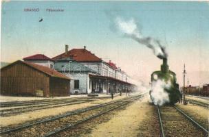 Brassó, Kronstadt, Brasov; vasútállomás gőzmozdonnyal / railway station, locmotive (Rb)