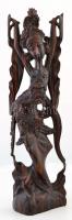 Díszesen faragott keleti (indonéz?) szobor, fa, jelzés nélkül, kis repedéssel, m: 51 cm