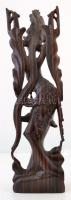 Díszesen faragott keleti (indonéz?) szobor, fa, jelzés nélkül, kis repedéssel, m: 51 cm