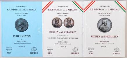 3db H.D. Rauch GmbH. és L. Nudelman árverési katalógus 1996-ból: 58. Münz-Auktion - Münzen und Medaillen, 58. Münz-Auktion - Antike Münzen (Katalog III) és Sonderauktion - Münzen und Medaillen. Mindhárom újszerű állapotban.