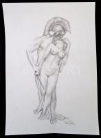 Tóth György: Arész és Aphrodité. Ceruza, papír, jelzett, 29,5x42 cm