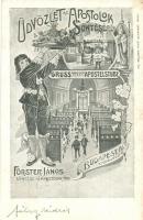 Budapest V. Kigyó utca 6., Förster János sörözője az Apostolokhoz, belső, ifj. Kellner Ernő kiadása, floral (kis szakadás / small tear)