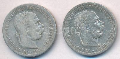 Ausztria 1895-1896. 1K Ag "Ferenc József" (2x) T:2-,3 Austria 1895-1896. 1 Corona Ag "Franz Joseph" (2x) C:VF,F