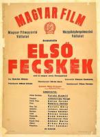 1952 Első fecskék magyar film plakát, kartonra ragasztva, sérült, 84x60 cm