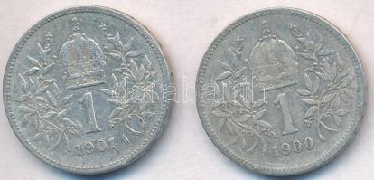 Ausztria 1900-1901. 1K Ag "Ferenc József" (2x) T:2,2- Austria 1900-1901. 1 Corona Ag &quot...