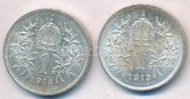 Ausztria 1913-1914. 1K Ag "Ferenc József" (2x) T:1-,2 kis patina
Austria 1913-1914. 1 Cor...