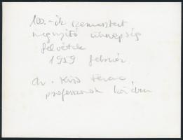 1959 Dr. Kiss Ferenc (1875-1941) anatómia professzor egyetemi tanárok körében a 100. szemeszterét me...