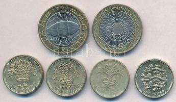 Nagy-Britannia 1985-1999. 1Ł (4xklf) + 2Ł (2xklf) T:1-,2,2-
Great Britain 1985-1999. 1 Pound (4xdif...