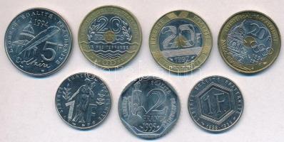 Franciaország 1988-1996. 1Fr (2xklf) + 2Fr + 5Fr + 20Fr (3xklf) mindegyik emlékkiadás T:1-,2
France...